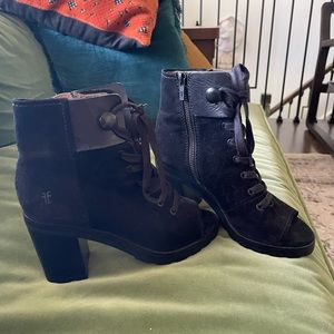 Frye Danica Lug Combat Peep-Toe Bootie, Size 5.5